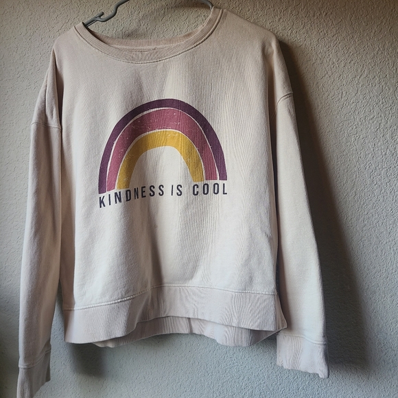 Pact Cream Sweater with Rainbow Design Kindeness Is Cool Size XL - Picture 1 of 8